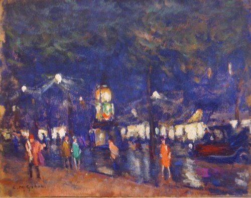 Paris la nuit,Closerie des Lilas    -    Clarence Montfort Gihon, 1920American, 1871-1929Oil on pane