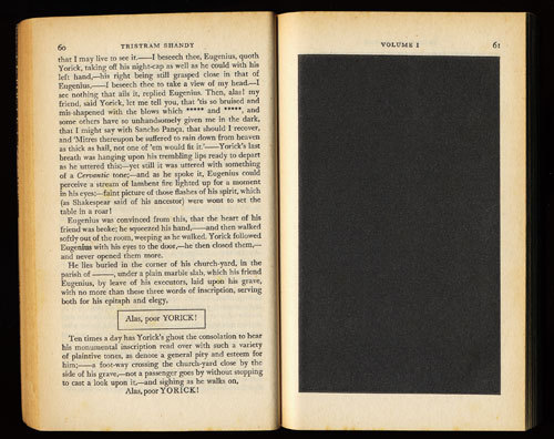 thesnicketfile: The death of “poor Yorick” is commemorated with a black page, in Laurenc