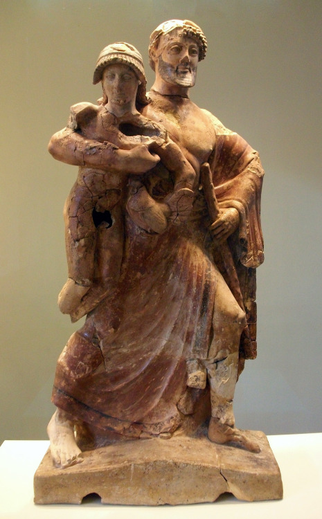 romegreeceart:Zeus and Ganymedes* early 5th century BCE* terracotta* Olympia archaeological museumso