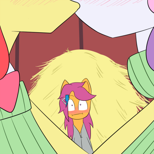 pervertedcmc:  Scootaloo’s thoughts in the last panel: Well, this was unexpected…and yet strangely arousing. OH GOD! AM I LESBIAN TOO?!  X3! Awwye~