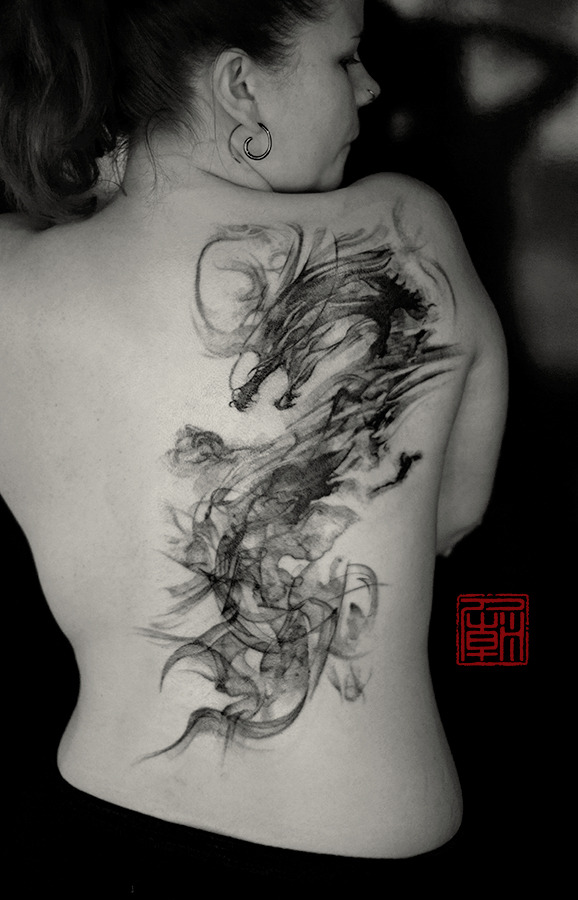 tattootemple:  Smoke Dragon - artwork and tattoo by Wang - www.tattootemple.hk