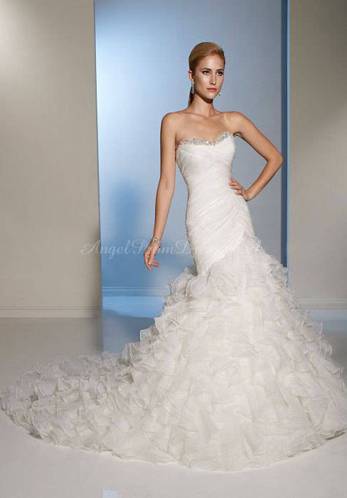 Organza Mermaid Sweetheart Beading Ruffles Court Train Wedding Dress