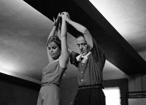 Fred Astaire and Barrie Chase during a rehearsal for Another Evening with Fred Astaire, 1959