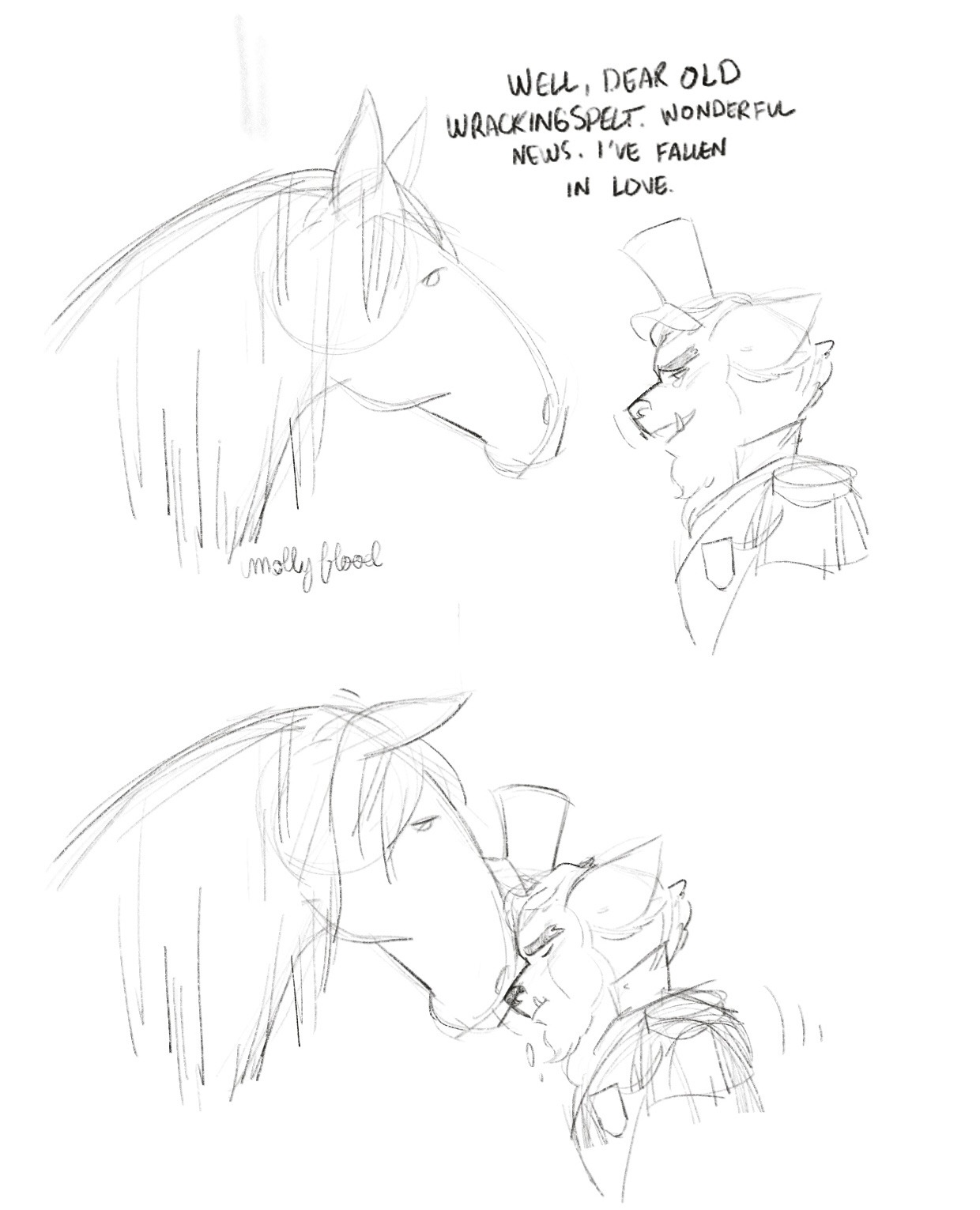 A big guy deserves a big horse. I like to imagine Wrackingspelt is a big Clydesdale kelpie.