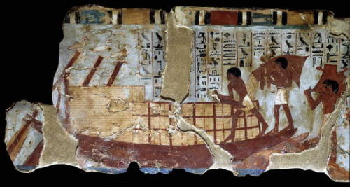 Loading grains on a boat Fragment of a relief painting on silt depicting loading grains on a bo