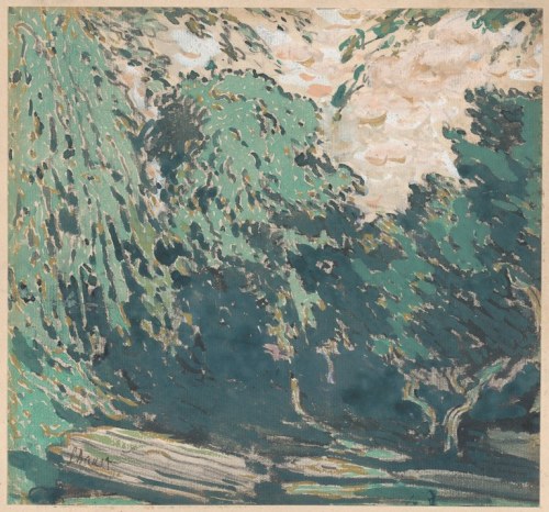 Landscape, possibly a detail of the set design for Narcisse, by Léon BakstRussian, 1911gouache and g