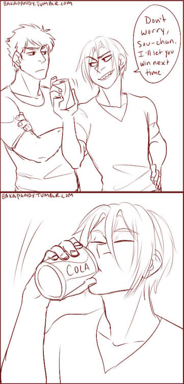 bakapandy:  JUST BARELY MADE IT IN TIME FOR DAY 5 SOURINWEEK DAY 5: Rock - Cola this was so stupid but so fun lmao poor Sousuke Basically Sousuke’s logic: Cola and Rin both taste good, therefore the two combined should taste better. 