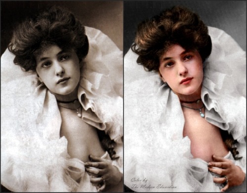 Evelyn Nesbit (Black-and-white to Color comparison)Color by @the-modern-edwardian – also see a