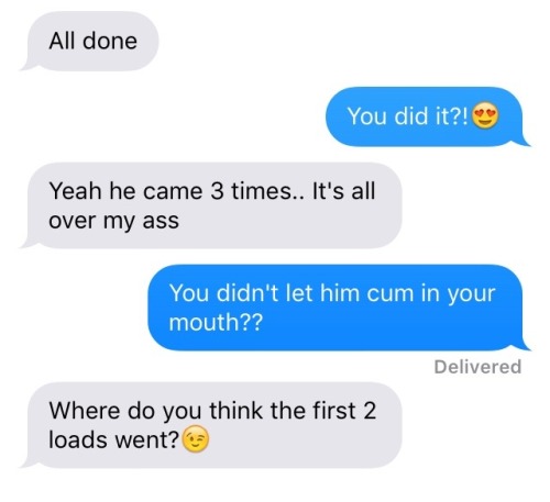 sharingthegirl:  My girl texting me after her first shared experience!  They are a lovely couple&hel