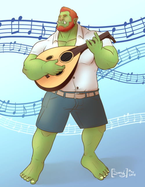 Flat commission for @intergalacdickman of his orc Fómhar strumming an oud~