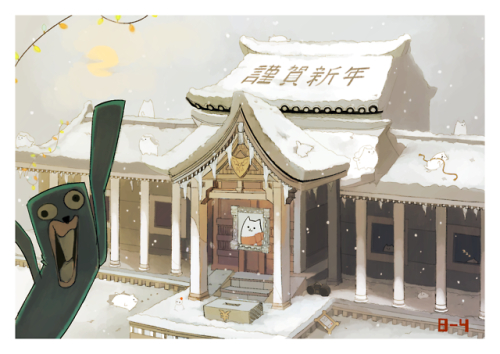 temmiechang: Holiday card illustration I drew for 8-4!  The Dog Shrine ~ one of my fav location