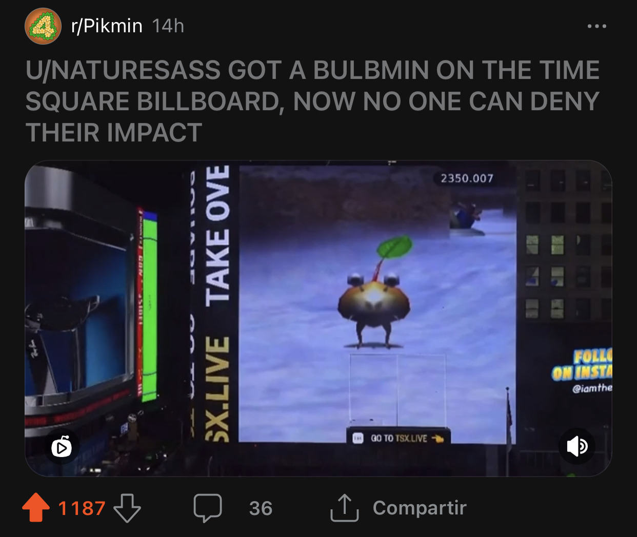 Olimar Pikmin 4 on Times Square Billboard