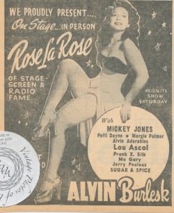 Burlyqnell:  Rose La Rose: Vintage Newspaper Ad For Rose Appearing At The Minneapolis