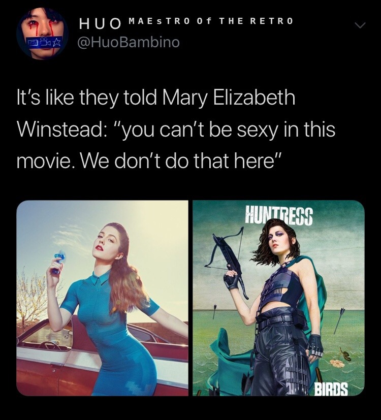 caroldanversenthusiast:adamcansuckme:caroldanversenthusiast:Apparently Mary Elizabeth Winstead in Birds of Prey wielding a crossbow isn’t sexy according to a man ?? it’s almost as if men are used to seeing women in film through a male gaze where they
