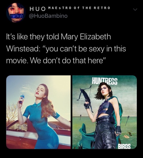 caroldanversenthusiast:adamcansuckme:caroldanversenthusiast:Apparently Mary Elizabeth Winstead in Birds of Prey wielding a crossbow isn’t sexy according to a man ?? it’s almost as if men are used to seeing women in film through a male gaze where they