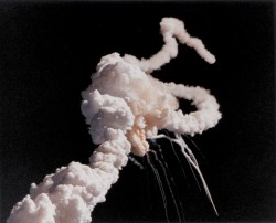  The space shuttle Challenger disintegrates