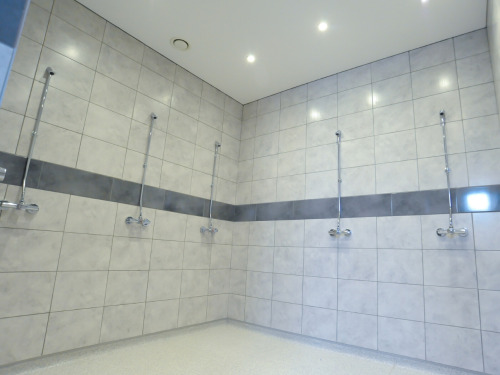 Men’s shower room at Wexham Golf Club in Slough (near London), the UK. The clubhouse (includin