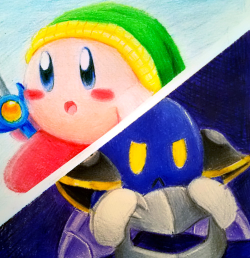 octopeachy: cozytober day 8, 9: kirby i always wondered what’s up with meta knight’s face… it seemed