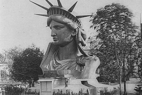 blondebrainpower:Statue of Liberty on display at 1878 Paris World’s FairThe Statue of Liberty was constructed in stages over a period of 8 years before she was delivered to New York. Here, her head is on display at the World Fair in Paris, France.