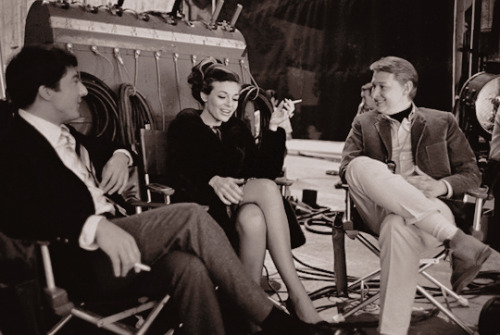 dinahshore:Anne Bancroft, Dustin Hoffman, and Mike Nichols on the set of The Graduate (1967), photog