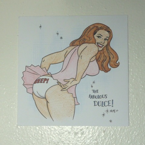 play-catside-first:  A small Jaime Hernandez pin-up print that was gifted to me.