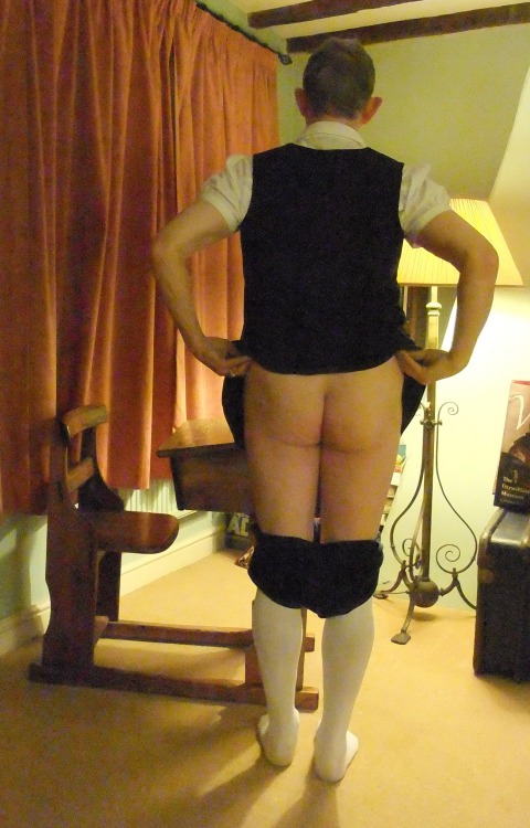 Sissy Jenifer told to hold her gymslip up to show what a lovely white bottom she has - but not for l