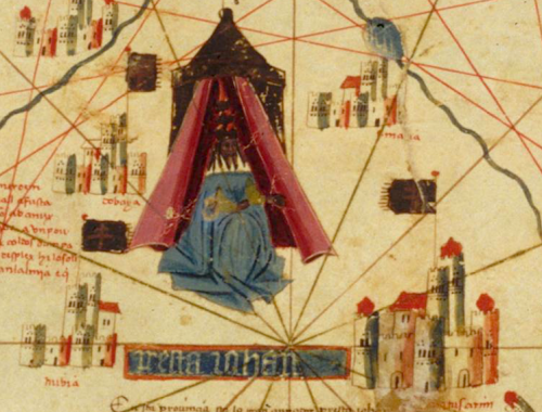 medievalpoc:AnonymousCatalan World Map. Africa: representation of several black rulers in their tent