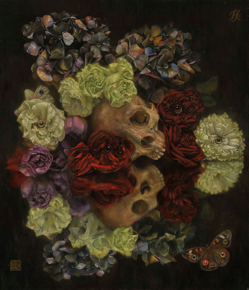 pixography:  Toru Kamei ~ “Floral Vanitas”Japanese artist Toru Kamei  creates sensual, dreamlike paintings that reference nature and  mythology. While some of his pieces delve into the enchanted worlds of  serpentine gods and mermen, other works