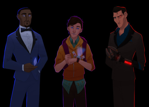 Lance, Walter, and Killian - Spies in Disguise (Photoshop) - together (both colored and black backgr