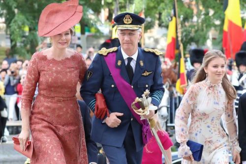 King Philip/Filip,queen Mathilde and crown princess Elisabeth of Belgium.During Belgiums day of inde