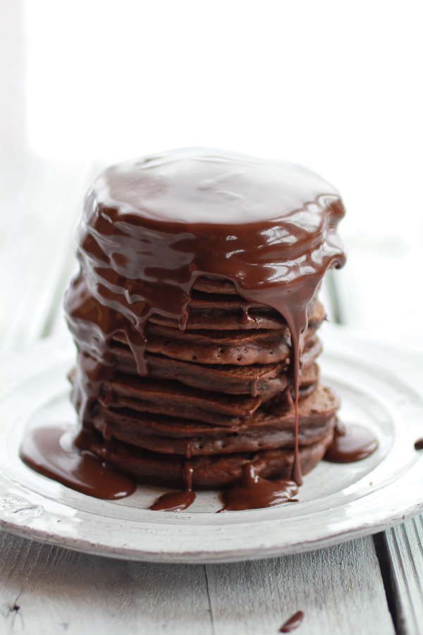 sweetoothgirl:  Chocolate Lovers Pumpkin Fudge Brownie Pancakes with Chocolate Kahlua