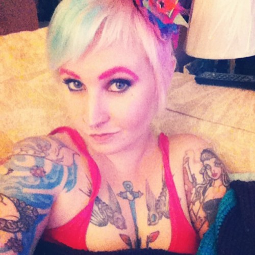 Hey girl hey #tattoos #bluehair #boobs #pinkeyebrows