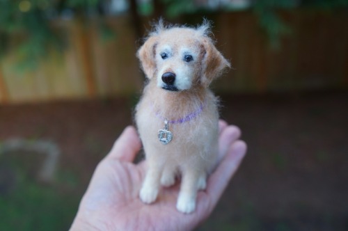 A needle felted golden Retriever based on the pet photo (the corner of the first photo).  About 5 in