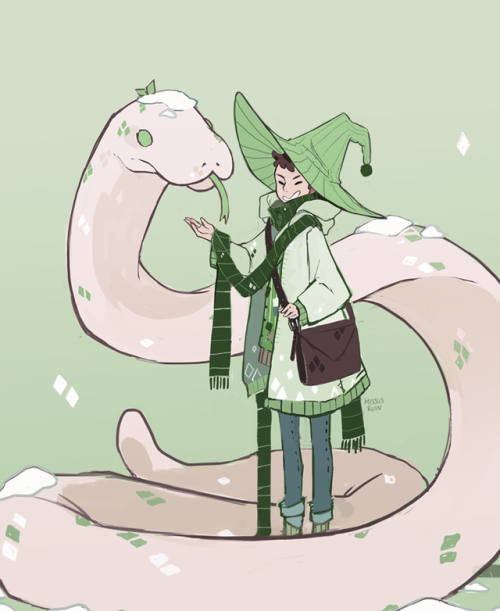 missusruin:witchsona commission for garden-devilsnow/snake/mint witch + white snake familiar