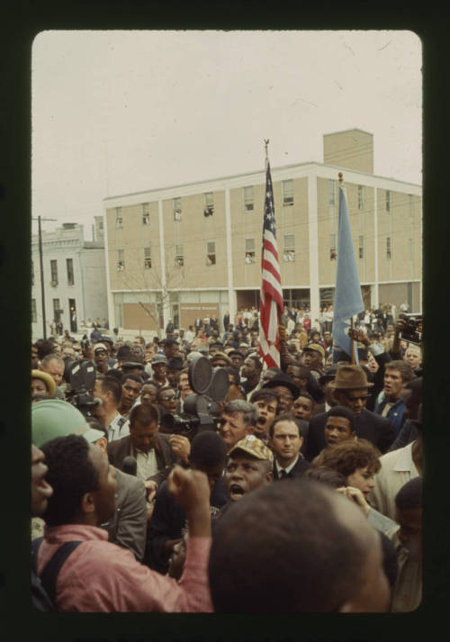 Crowds of people in front of the Montgomery County Courthouse to demonstrate against police treatmen