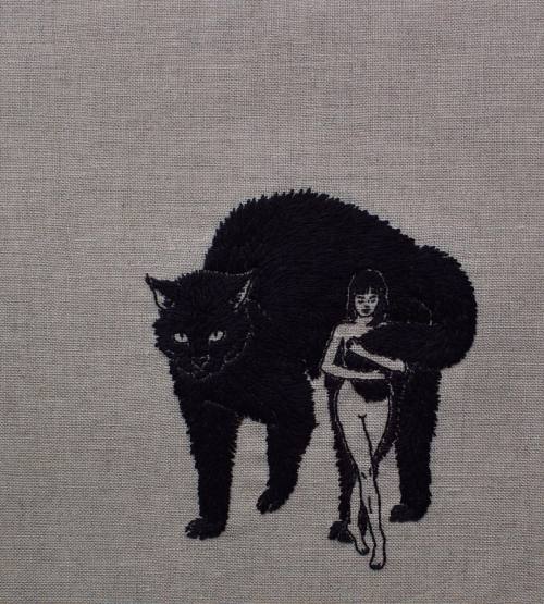 adipocere: Hand embroidery on natural linen. For purchase enquiries, e-mail: sales@beinart.org