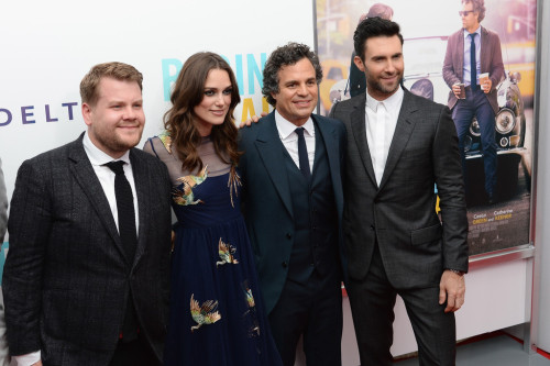 smallwind:  2014 6/25 James Corden, Keira Knightley, Mark Ruffalo and Adam Levine attend the “Begin Again” premiere in New York City. 