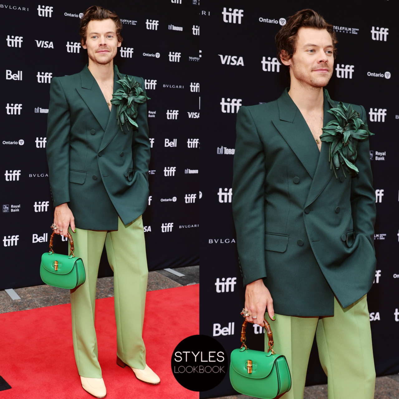 Harry Styles Green Gucci Handbag at Toronto Film Festival