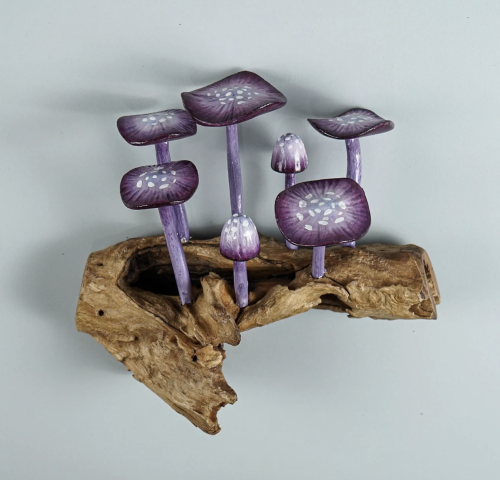 Purple Hanging Mushroom Art by WoodGlassDecor