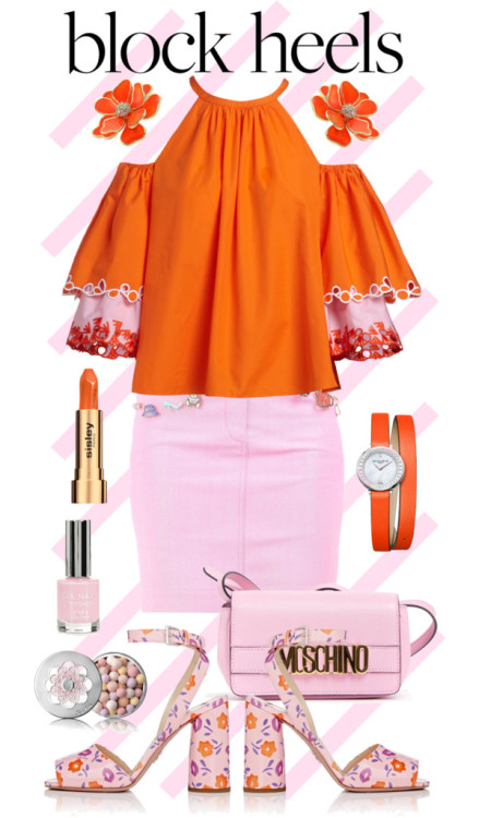 Block Heels - Baby Pink and Orange by giovanina-001 featuring Guerlain ❤ liked on PolyvorePeter Pilo