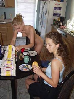 shelslave:  Love this shows everyday life.  slave getting lunch ready for Mistress and guests.