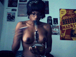 potpornnpizza:  Just showing off my new thong while ripping a bong. - Delia