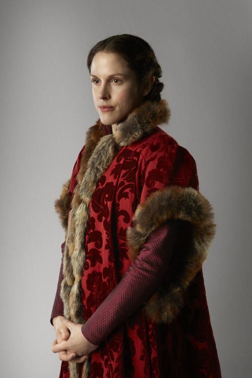 This red damask cloak trimmed in fur was first spotted on Amanda Hale as Margaret Beaufort in the 20