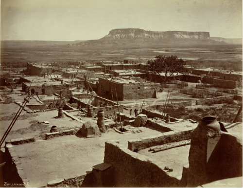 thebigkelu:Panoramic view of the Native American, Zuni Pueblo in New Mexico. Shows rooftops of adobe