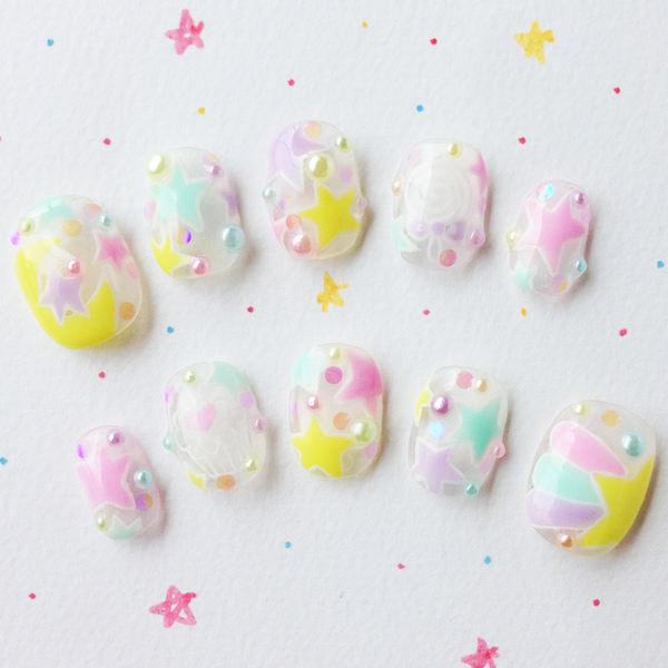 MiCHi MALL — Pastel Star Clear Nail Star painted with pastel...