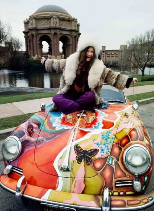 A collection of Janis with her Porsche.