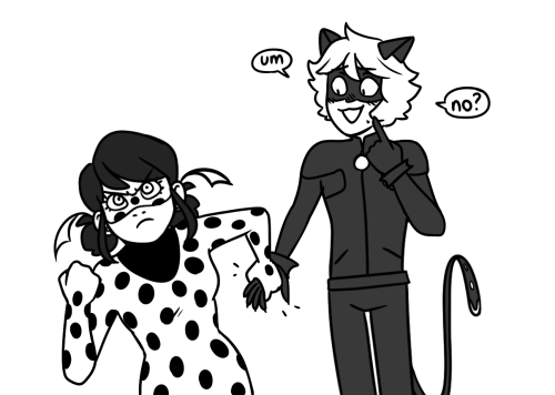 buggachat:concept: ladynoir but ladybug is just subconsciously always holding chat noir’s hand and d