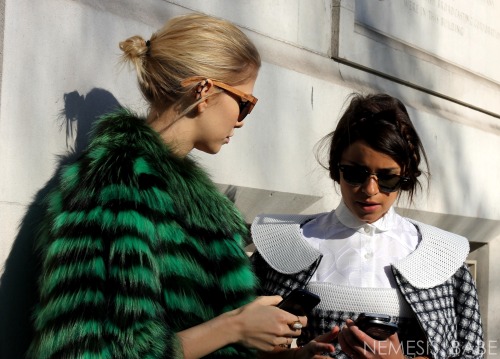 At the Savoy, London Fashion Week, February 2013 Elena and Miroslava