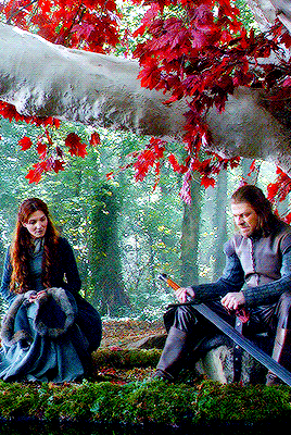 stark:He remembered their godswood; the tall sentinels armoured in their grey-green needles, the gre