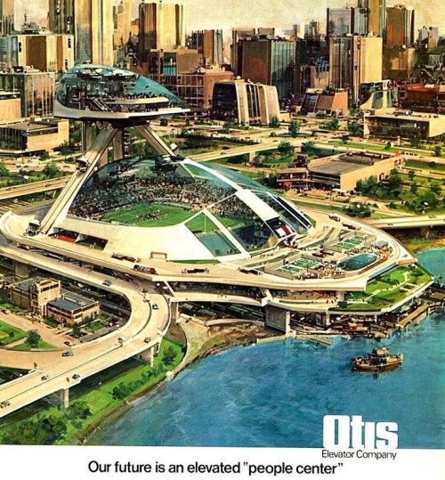 jeroenapers:  De toekomstvisioenen van liftfabrikant Otis middels deze reclametekeningen van John Berkey uit 1975. 